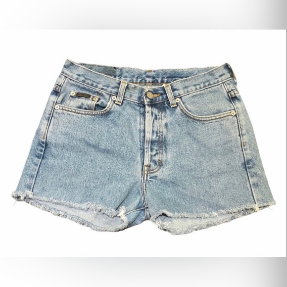 Vintage Calvin Klein High Rise Button Fly Cut-Off Raw Hem Denim Shorts Size 7 - Picture 1 of 7